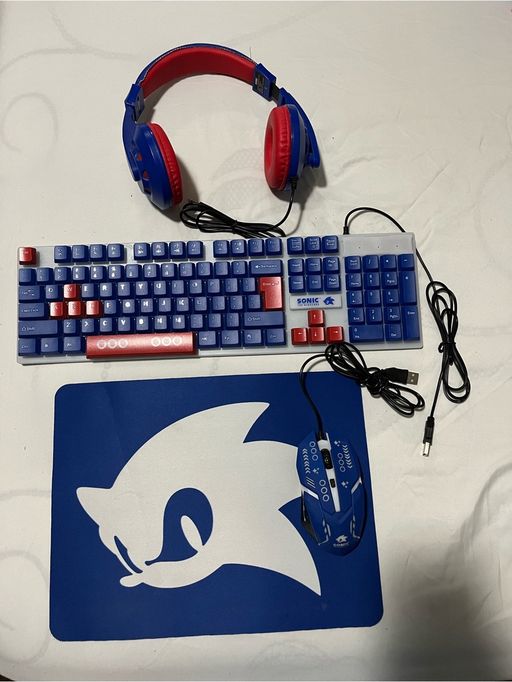 Sonic Gaming Keyboard, Mouse, Headset & Mousepad - Blue/Red